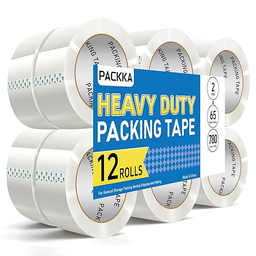 Clear Packing Tape, Heavy Duty Packaging Tape Refills 12 Rolls, 2 inch x 65 Yards, Shipping Tape Box Tape Mailing Tape for Shipping Packaging Moving Sealing and Storage