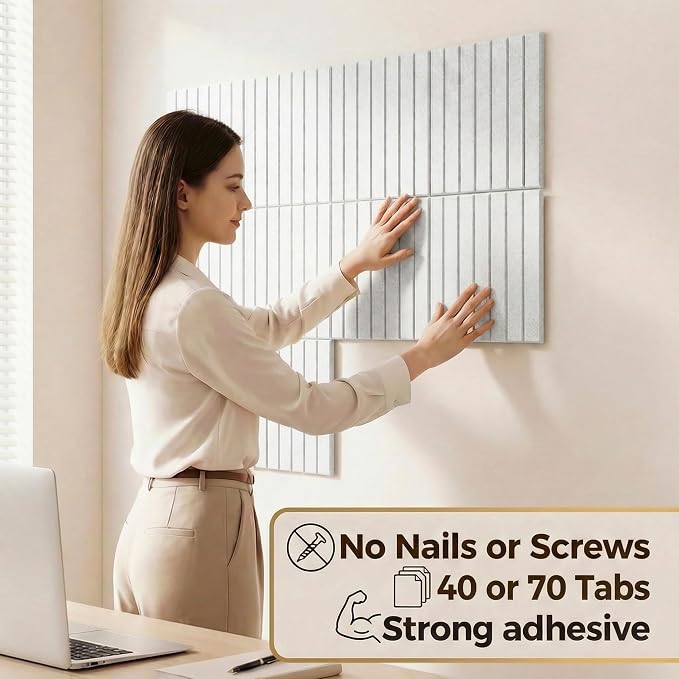 Felt Bulletin Board 48" x 36", Cork Boards for Walls, 12 Pack Bulletin Board Large Cork Board for Office, Felt Boards with 70 Safe Removable Adhesive Tabs Wall Decor for Home(White)