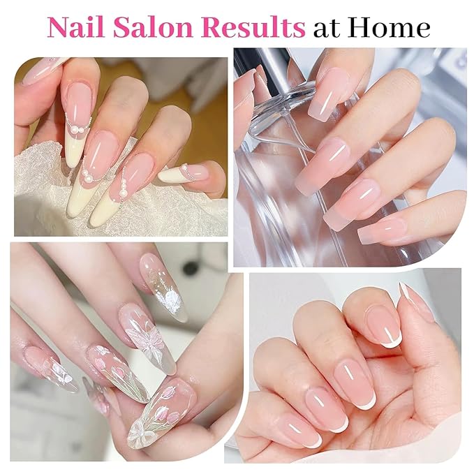 Gel Nail Polish Builder, 8-in-One Builder Pink Nail Polish Strengthener Glue Apex Enhancement Extension Hard Building Nude Gel LED Lamp Cured Rubber Base Coat for DIY Beginner & Salon Manicure