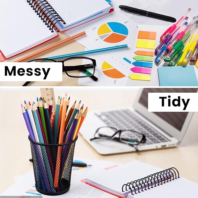 QYH Mesh Pencil Holder Metal Pen Cup Black for Desk 6 Packs, Office Caddy Storage