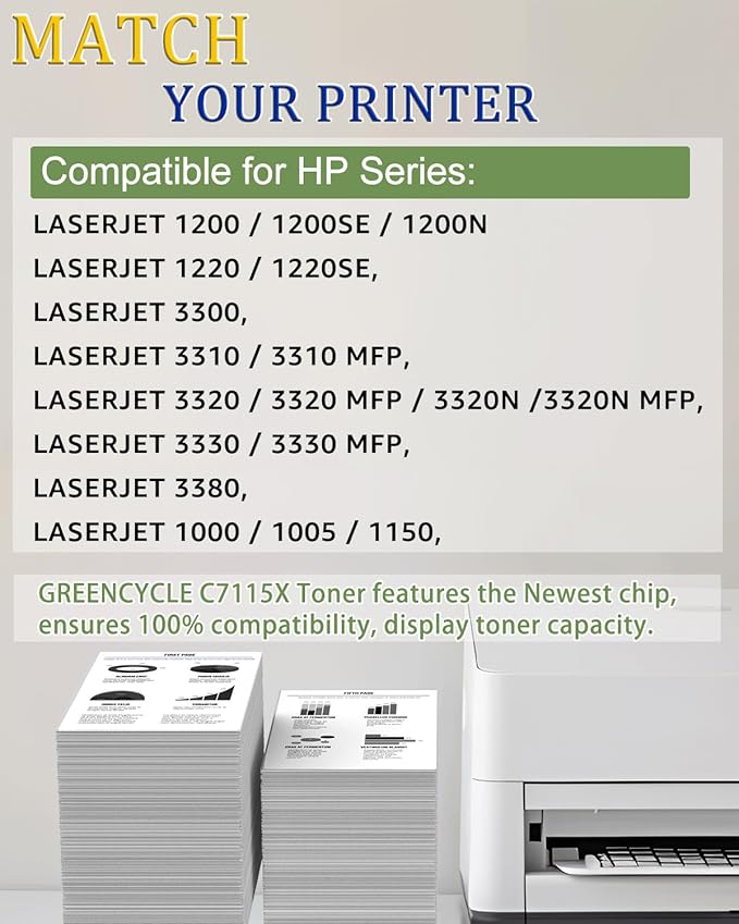 greencycle 15X C7115X High-Yield 1200 Toner Cartridge Replacement Compatible for HP C7115X C7115A Work with LaserJet 1220, 3300, 3310, 3320, 3330, 3380, 3390 1000 1330 Series Printer (Black, 1 Pack)