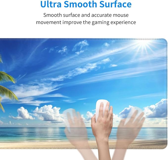 Beach Mouse Pad XL Large Mousepad Non Slip Rubber Base Desk Mat for Laptop Computer Gaming 31.5" X 12"
