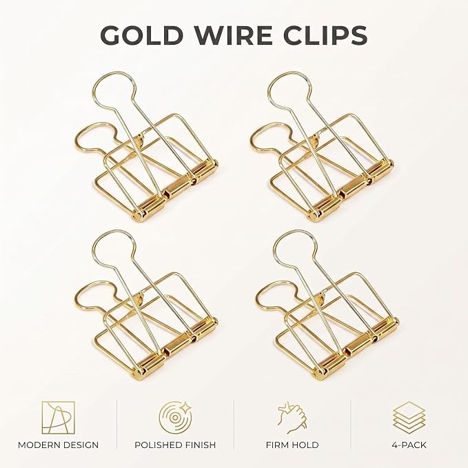 4Pcs Golden Hollow Out Long Tail Wire Binder Clips Paper Binder Clip Large 51mm Binder and Paper Clips Small in Size and Light in Weight,Clips, Clamps and Rings,Clips, Clamps and Rings