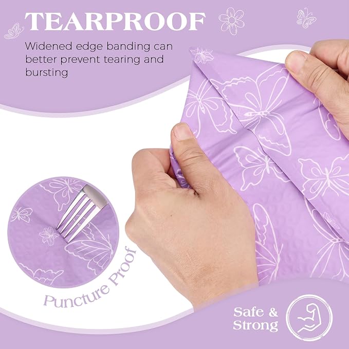 Metronic Cute Design Bubble Mailers 8.5x12 Inch 40 Pack Purple Butterfly | Usable Size 8.5x11 Waterproof Padded Envelopes for Small Business, Cushioning Bubble Bags, Shipping Envelopes for Gift, Books