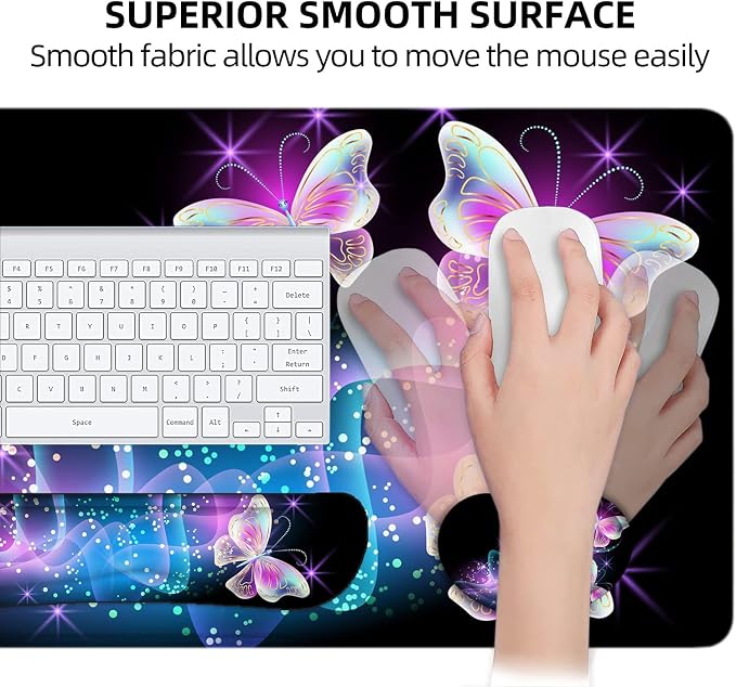 Large Mouse Pad with Wrist Rest, 4-in-1 Wrist Rest for Keyboard and Mouse | Non-Slip Waterproof Desk Mat Set, 35.4"x15.7" Desk Mat+Keyboard Wrist Rest+Mouse Wrist Support+Cup Coaster for Home Office