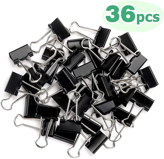 ZZTX 36 Pack Binder Clips 0.7 Inches Black | Paper Clamps Clips, Durable steel, Rust-resistant, Strong spring