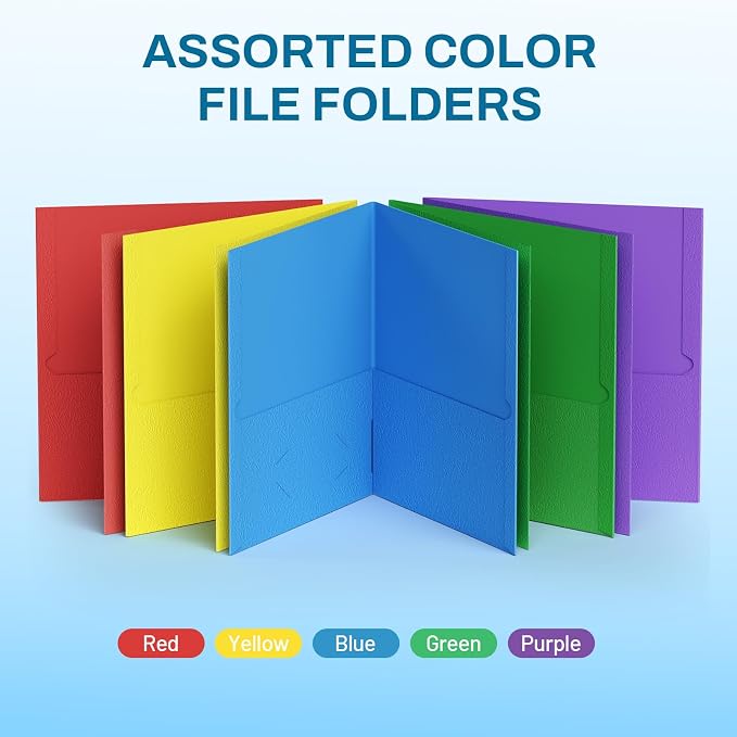 SUNEE Folders with Pockets(25 Pack, Assorted Colors), 2 Pocket Folders Fit Letter Size Paper, Paper File Folder for School Office Home Business