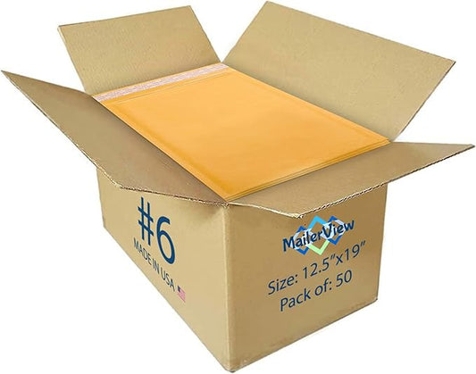 Kraft 12.5x19.5 Large Bubble Mailers #6 | Self Seal Padded Envelopes | Air Lined Cushioned Yellow Bubble Mailer | Usable Size 12.5x18 | 50 Pack Bulk | Lightweight shipping Bags | Made in USA