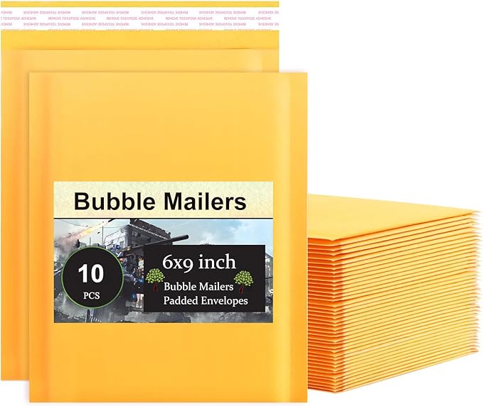 Bubble Mailers 6×9 Inch 10 PCS, Padded Envelopes Bubble Mailers, Self-Sealing Paper Envelopes for Packaging, Self-Seal Padded Mailing Envelopes