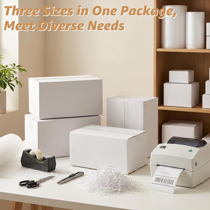 30 Pack 10x7x5, 11x6x6 Assorted Sizes Shipping Boxes for Small Business, Each Size 15 Pack, White Corrugated Cardboard Small Box for Packaging, Moving, Mailing, and Storing