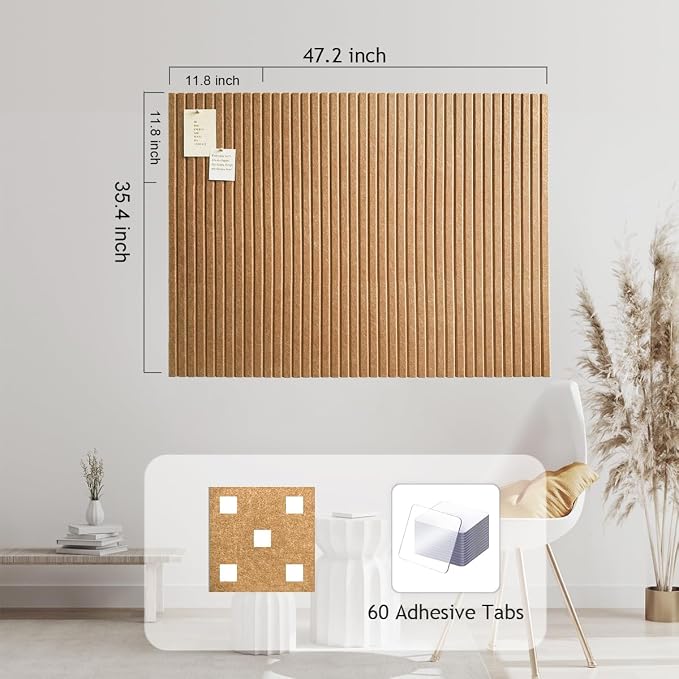 48" x 36" Large Felt Bulletin Board 1/2" Thick, Burnt Orange | 12 Pack Felt Tiles, Cork Board Alternative, 60 Adhesive Tabs, Pin Board for Home Office Decor with Easy Install