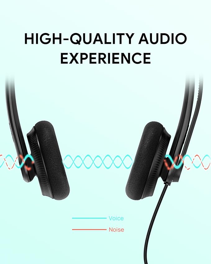 Yealink UH34 Lite USB Wired Headset,Teams Certified, in-Line Controls | Headphones with Noise Cancelling Microphone, Dual-ear, Laptop Computer PC, Home Office Online Class Meetings, Zoom & UC
