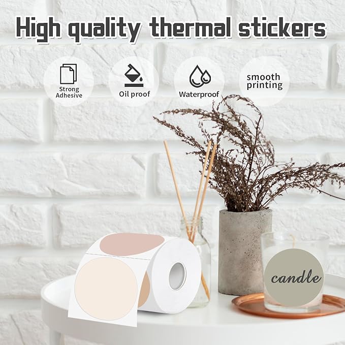 3 Inch Thermal Label,Morandi Round Thermal Printer Label,Waterproof Thermal Stickers for DIY Logo Design,Name Tag,Thanks Card 300 Labels/Roll (Morandi)