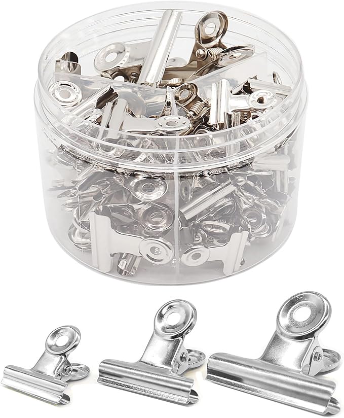 Sliver Bulldog Clips, Binder Paper Clips, Samll, Medium, Large, Assorted Sizes Clips for Kitchen, School and Office