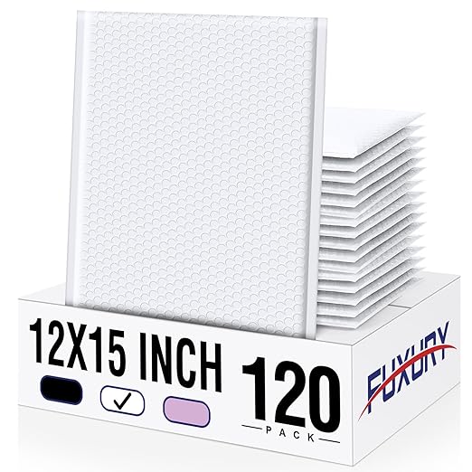 Fuxury Bubble Mailers 12x15" White Padded Envelopes 120 Pack Large Bubble Mailer Strong Adhesion Padded Mailer,Self-Seal Bubble Envelope for Mailing Small Business,Magazine,Clothing