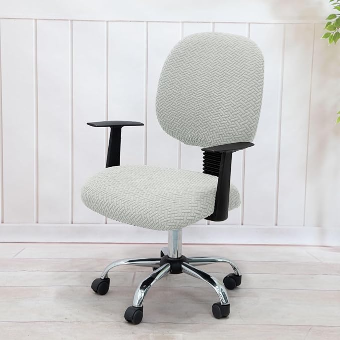 MIFXIN Computer Office Chair Cover Stretch Elastic Slipcover 2 Piece Stretchable Jacquard Computer Chair Seat Cover Furniture Protector for Office Home, Only Covers, NO Chair (Light Grey)