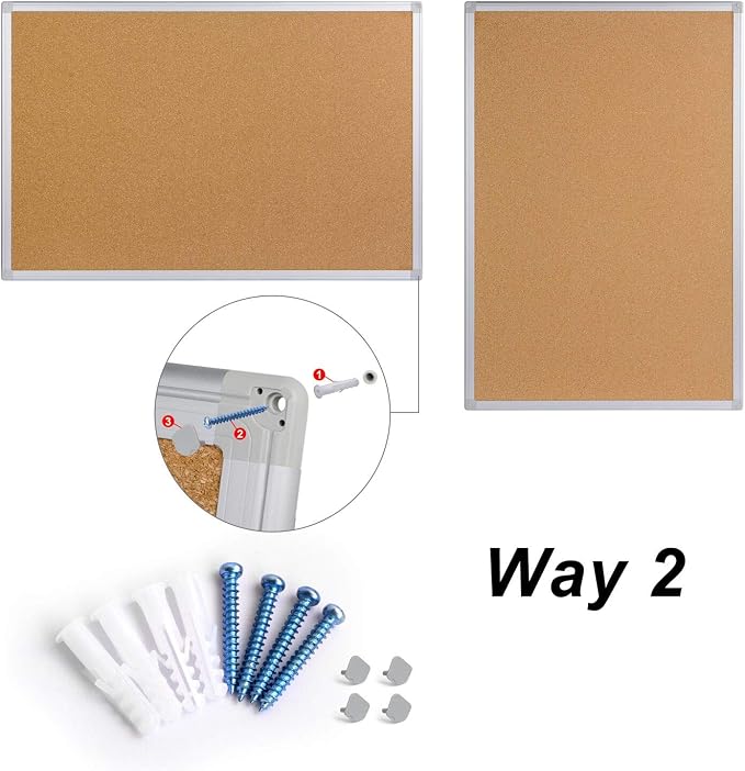Cork Board Bulletin Board 20 x 30 Inches, Silver Aluminium Framed Corkboard, Office Board for Wall Cork, Large Wall Mounted Notice Pin Board