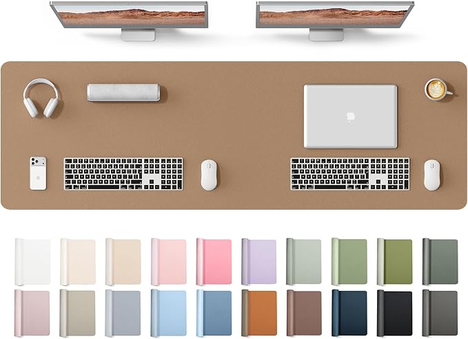 YSAGi Leather Desk Protector, Office Mat, Large Mouse Mat, Non-Slip PU Leather Blotter, Laptop Desk Mat, Waterproof Writing Pad for Office and Home(Khaki, 63" x 17.2")