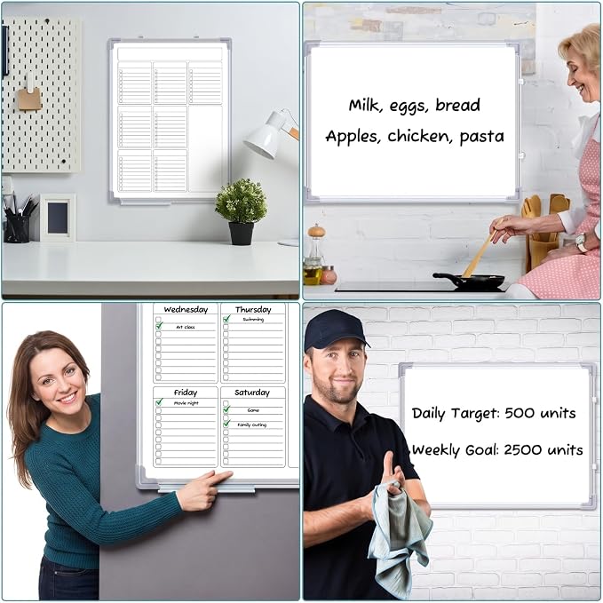 24" x 18" Magnetic to Do List Whiteboard, Weekly Planner, White | Large Weekly Dry Erase Board, Double-side Wall Whiteboard Calendar for Planning Drawing Memo, School Home Kitchen Office