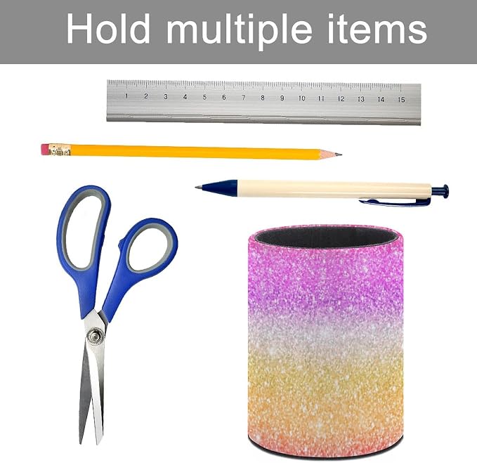 Glitter Pen Holder Pencil Cup for Desk Organizer | Cute Makeup Brush Holder PU Multifunctional Office Suppliesfor Decor Home Classroom School