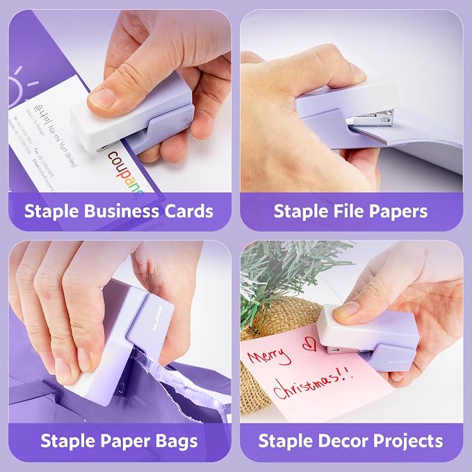 NUSIGN Mini Stapler with 830 Staples, Small Cute Desk Staplers, 25 Sheet Capacity, Purple-White Gradient