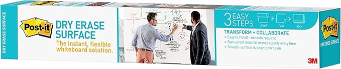 Post-it Dry Erase Whiteboard Film Surface for Walls, Doors, Tables, Chalkboards, Whiteboards, and More, Removable, Stain-Proof, Easy Installation, 3 x 2 ft Roll (DEF3x2)