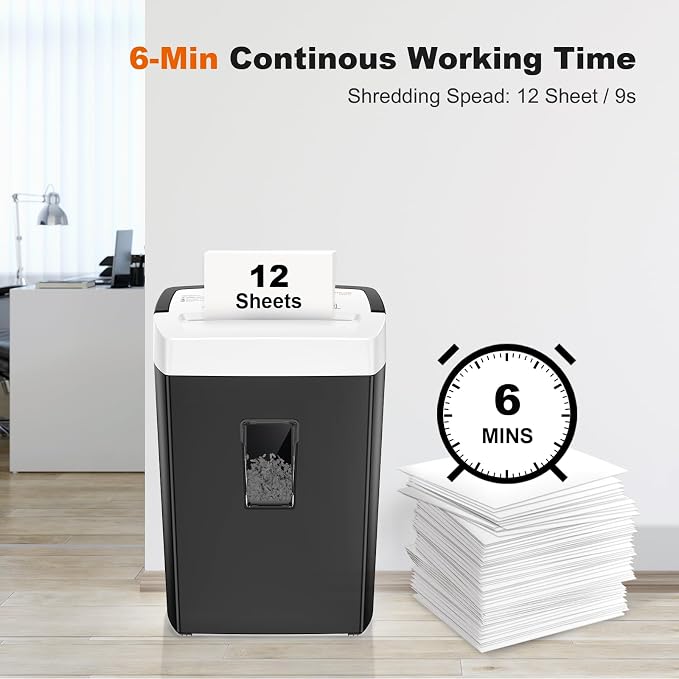Bonsaii 12-Sheet Cross Cut Paper Shredder for Home Office, 5.5 Gal Bin | P-4 Heavy Duty Shredder for Paper, Credit Card, Mail, Staples, Transparent Window, Portable Paper Shredder for Home