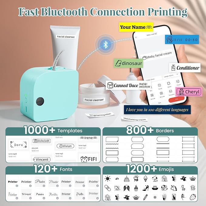 Phomemo P12 Label Maker Machine with 4 Tapes, Bluetooth Mini Ribbon Printer | Small Label Makers, Thermal Transfer Labeler with Multiple Templates for School Name Tags Clothes Gift Wrapping Home