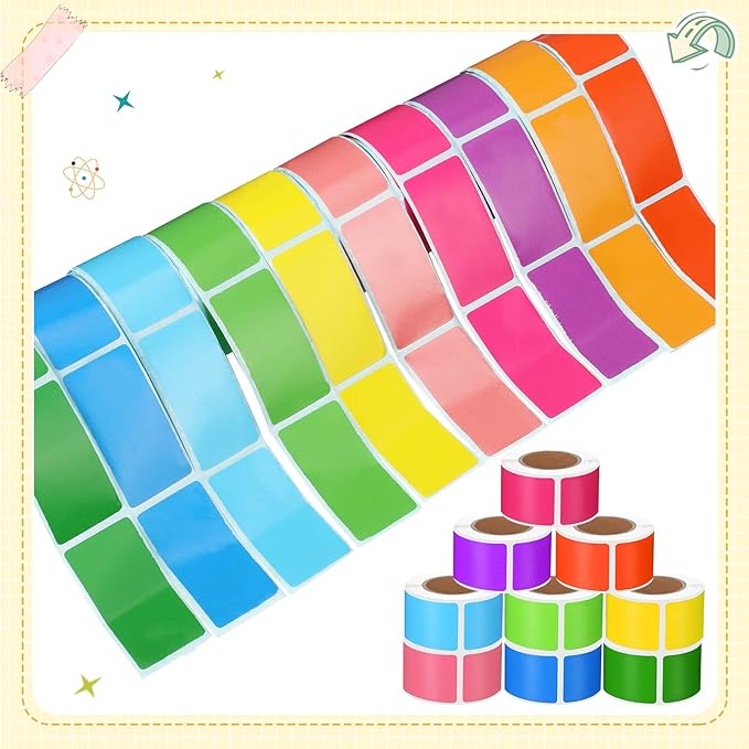 Outus 1000 Pcs Rectangular Colored Sticker Labels Rolls 10 Bright Color 0.75 x 1.57 Inch Classroom Removable Self Sticky Folder Labels for Boxes Folders Office