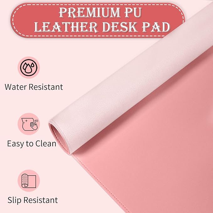 Non-Slip Desk Pad, 24" x 14" Large Mouse Pad, PU Leather Desk Mat with Suede, Laptop Desk Pad, Waterproof Keyboard Pad, Desk Blotter for Office/Home/Decor (Melon Pink)
