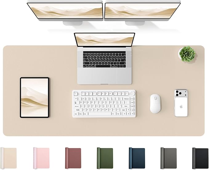 YSAGi 47.2" x 17" Large PU Leather Desk Mat for Keyboard and Mouse - Waterproof Non-Slip Desk Pad Protector for Office, Home, Writing Desk, Beige