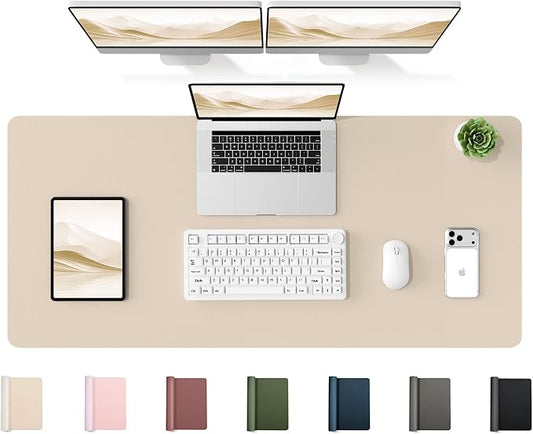 YSAGi 47.2" x 17" Large PU Leather Desk Mat for Keyboard and Mouse - Waterproof Non-Slip Desk Pad Protector for Office, Home, Writing Desk, Beige