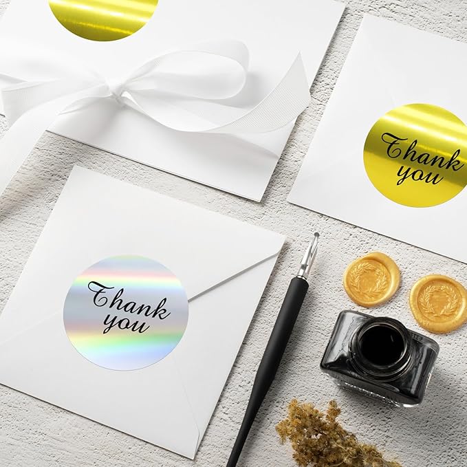 2" Circle Holographic Thermal Label Stickers Gold, Self-Adhesive Circle Direct Thermal Labels, Multi-Purpose Roll Sticker Labels for DIY Logo Design, QR Code, Name Tag（ 300 Labels，1 Roll）