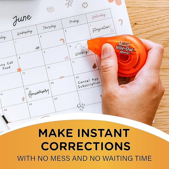 BIC Wite-Out Brand EZ Correct Correction Tape, 39.3 Feet, 2-Count Pack of White Correction Tape, Fast, Clean and Easy to Use Tear-Resistant Tape Office or School Supplies