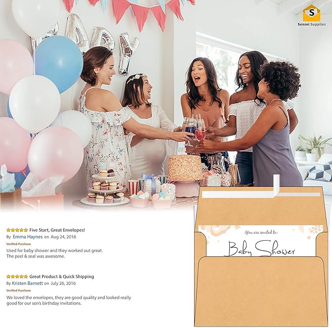 110 5x7 Kraft Brown Invitation Envelopes - for 5x7 Cards - A7 - (5 ¼ x 7 ¼ inches) - Perfect for Weddings, Graduation, Baby Shower - 120 GSM - Peel, Press & Self Seal - Square Flap