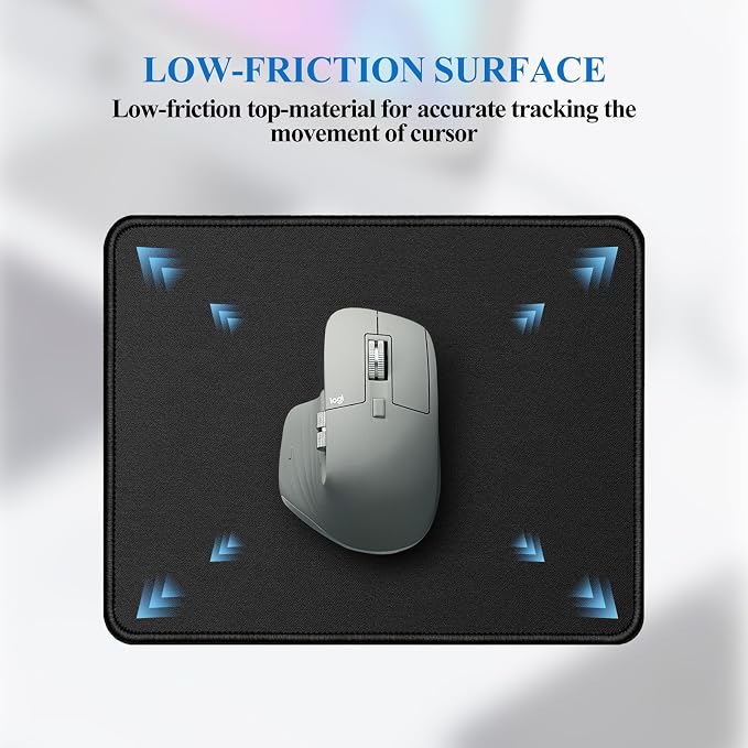Mouse Pads, 3 PCS, Black Standard Mouse Pads, Office and Gaming,Stitched Edges, Rubber Anti Slip Base Mouse pad, Dirt Resistant, Durable, Square, 10.2 inches x 8.3 inches x 0.12 inches
