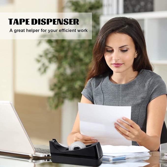 10 Pack Desktop Tape Dispensers Non Slip Base Bulk Set,Black | Stable Weighted Bottom Prevents Sliding, Fits Standard Rolls, Ideal for Office Home Classroom Desk, Refills Not Included