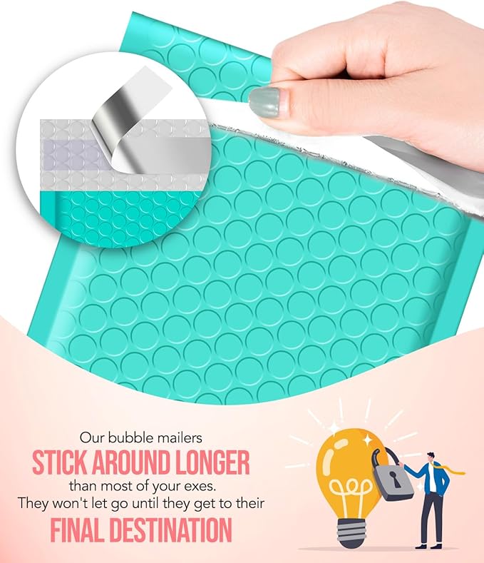 GSSUSA Teal Bubble Mailers 4X8" 200 Pack Usable Size 4x7" Padded Envelopes Small Shipping Mailer Strong Adhesion Bubble Envelope,Self-Seal Mailing Envelopes for Small Items, Business