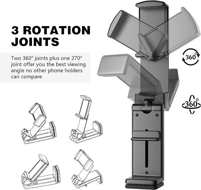 Perilogics Universal Airplane Phone Holder Mount, Plane Travel Essentials | In Flight Phone Stand, Hands Free Cell Phone Holder, Dual 360° Rotation, Must Haves Airplane Travel Accessory, Black