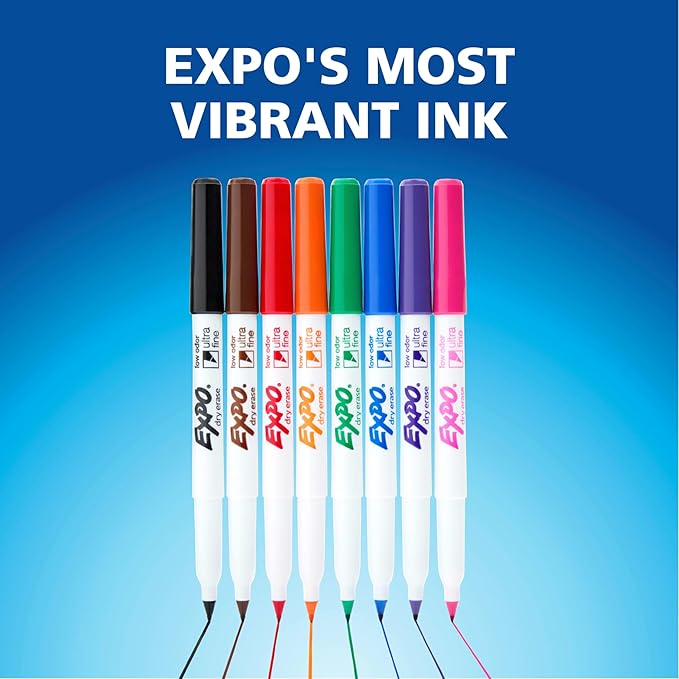 EXPO Dry Erase Markers, Low Odor Ink, Assorted Colors, Ultra Fine Tip, 8 Count - Whiteboard, Calendar, Organization, School Supplies