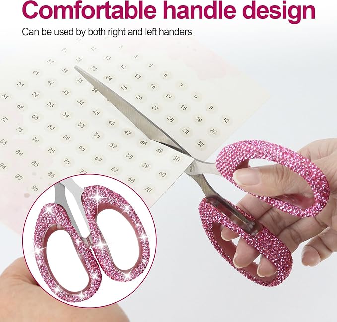 Koqye 7.68-Inch Red & Green Rhinestone Scissors - Bling Metal Cute Scissors for School, Office, Christmas, Crafting & Home - Decorative Sparkly Handle Paper Cutting Tool (Pink)