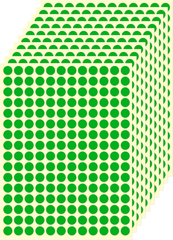3/8" Small Colored Dot Stickers 2880 PCS Round Circle Stickers Tiny Green Coding Labels Mini Sticker for Office,Classroom (Green, 3/8" (10 mm))