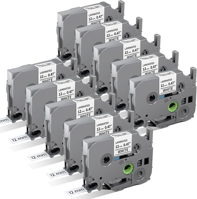 10 Pack TZe-231 TZe TZ Tape 12mm 0.47 Laminated White Label Maker Tape | TZe231 Compatible with Brother P Touch Label Tape 12 mm for PT-D220 D210 H110 D410 D610BT PT-710BT E550W