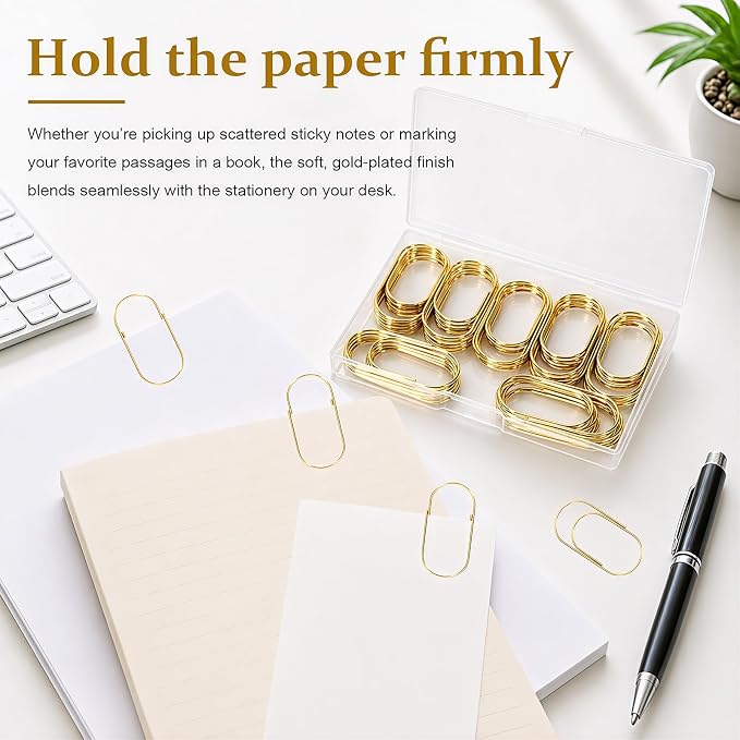 50 Pcs Jumbo Paper Clips 2 Inch (50mm), Large Gold Paperclips, Non-Skid Smooth Steel Wire, Oversized Wide Clips for Office School Planner Bookmarks