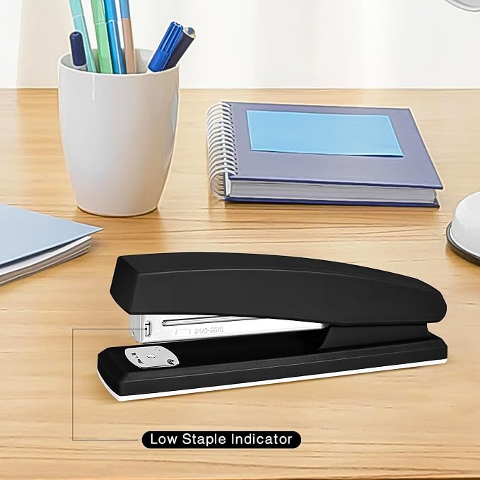 Stapler 25 Sheet Capacity with 1000 Staples and Staple Remover, Black | Staplers for Desk, Non-Slip Office Stapler with Staples for Office, home, School