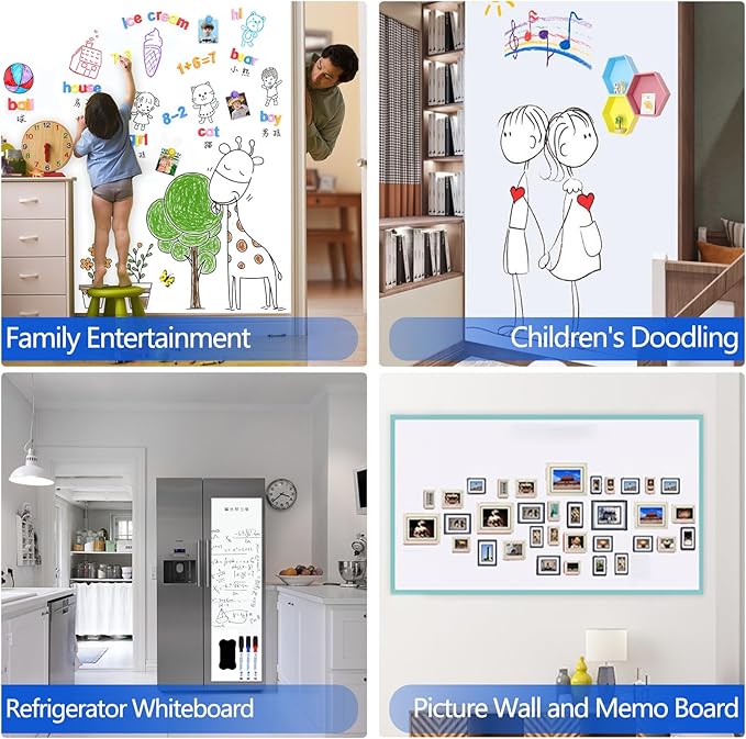Self-Adhesive Dry Erase Whiteboard Sticker, 94.48" x 47.24" Magnetic Receptive White Board Wall Film, No Ghosting, Easy Write & Clean | Peel & Stick for Office, Home & Classroom,Incl. Accessories