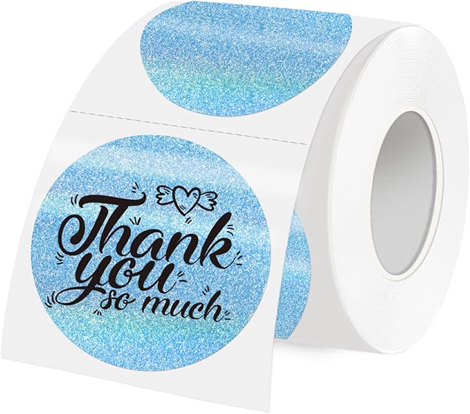 3 Inch Holographic Thermal Labels,Round Thermal Printer Labels,Waterproof Thermal Printer Stickers for DIY Logo Design,Name Tag,QR Code,Thanks Card 150 Labels/Roll (Blue dots)
