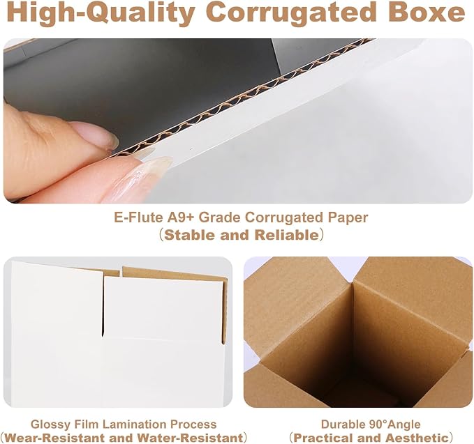 Shipping Boxes,8x6x4inches 15 PCS Shipping Boxes,White Corrugated Cardboard Boxes for Packing, Mailing, Moving,Gifts & Storage,Heavy-Duty（White ）
