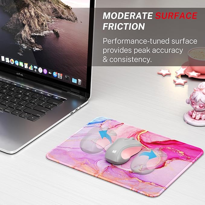 MROCO Mouse Pad [30% Larger] with Anti-Fray Stitched Edges, Premium-Textured Waterproof Surface, Non-Slip Rubber Base, Computer & Gaming Mouse Mat for Laptop, Office & Home, 8.5 x 11 in, Pink Marble