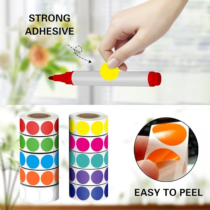 3000 PCS 1" Colored Dot Stickers Circle Color Coding Labels – 10 Colors on Round Coding Label Sticker for Office, Student Classroom, Family Etc(10 Rolls, 1 Inches)